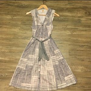 Anthropologie Grey &Ivory Print 1950’s Style Dress